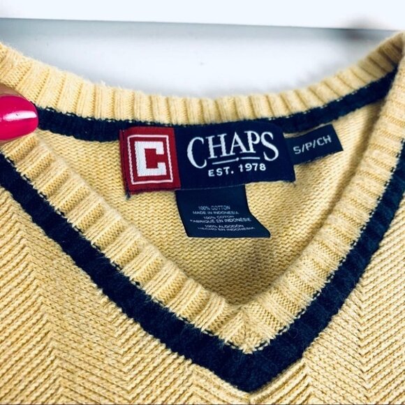 CHAPS YELLOW 100% COTTO KNIT SWEATER LONG SLEEVE TOP WARM UNISEX SIZE SMALL - Picture 7 of 11